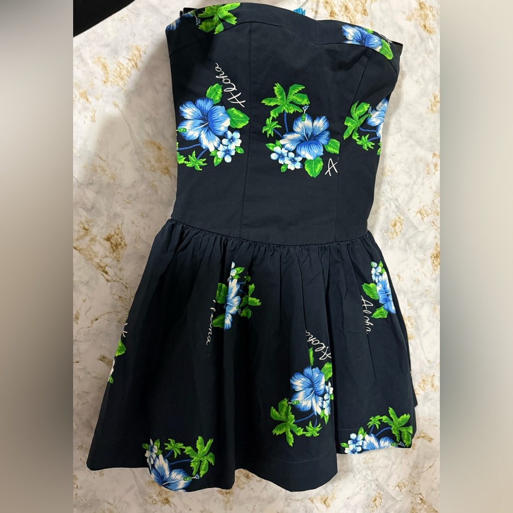 Hollister Floral Black and Blue  Dress